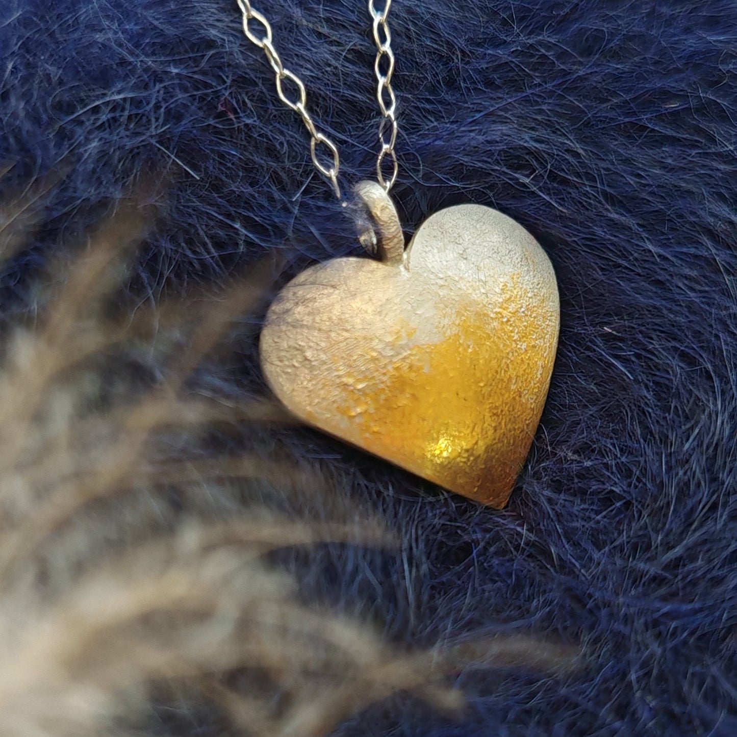 heart shape sterling silver and gold necklace