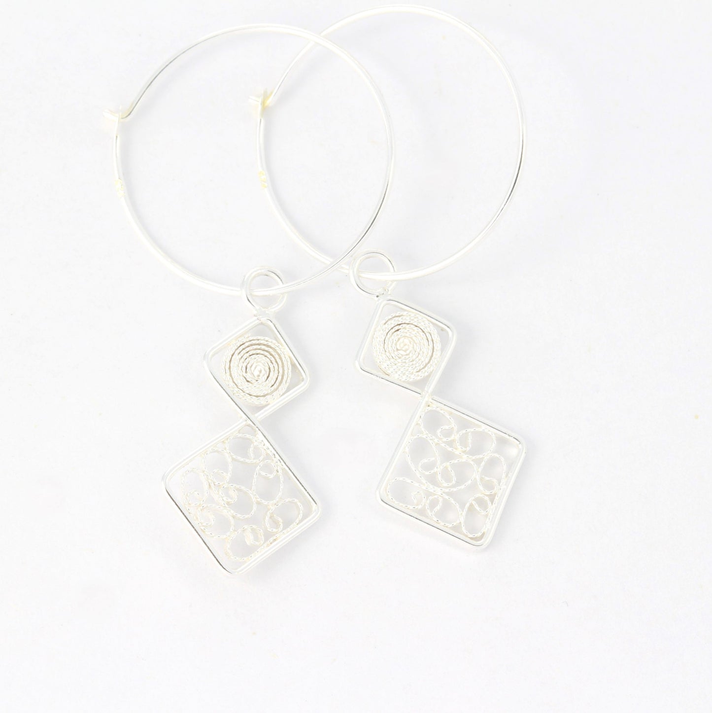 silver filigree earrings front