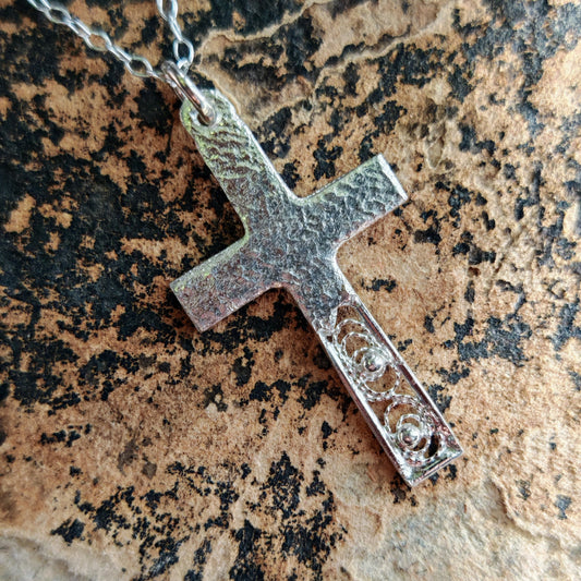 silver filigree cross necklace