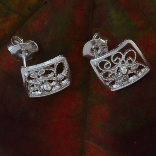 filigree silver stud earrings front