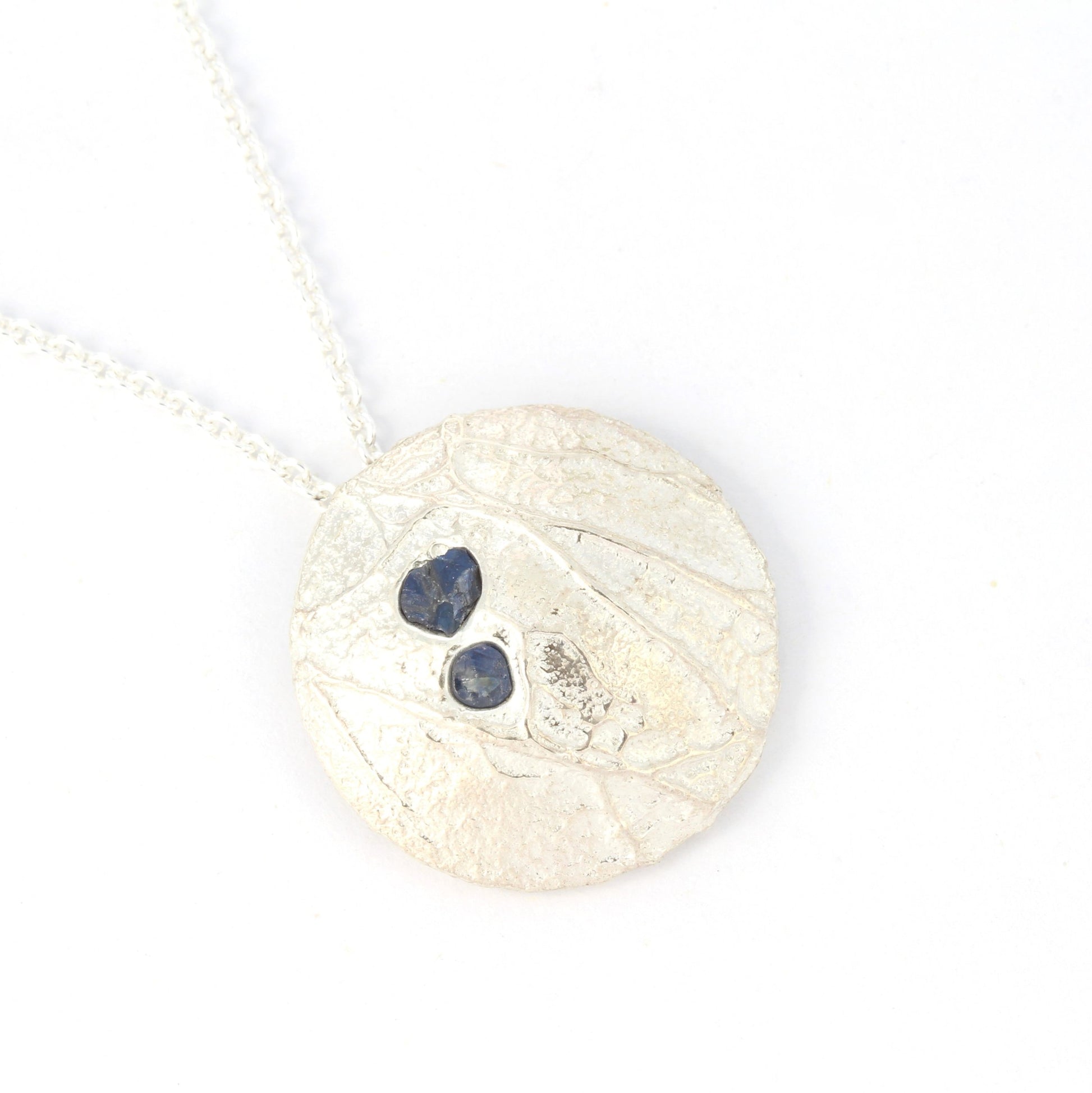 roots silver pendant with sapphires front