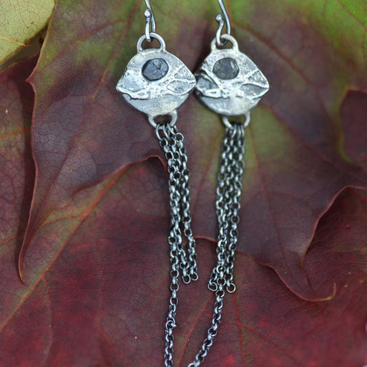 The bridge of the blue moon sterling silver chain rough sapphire earrings