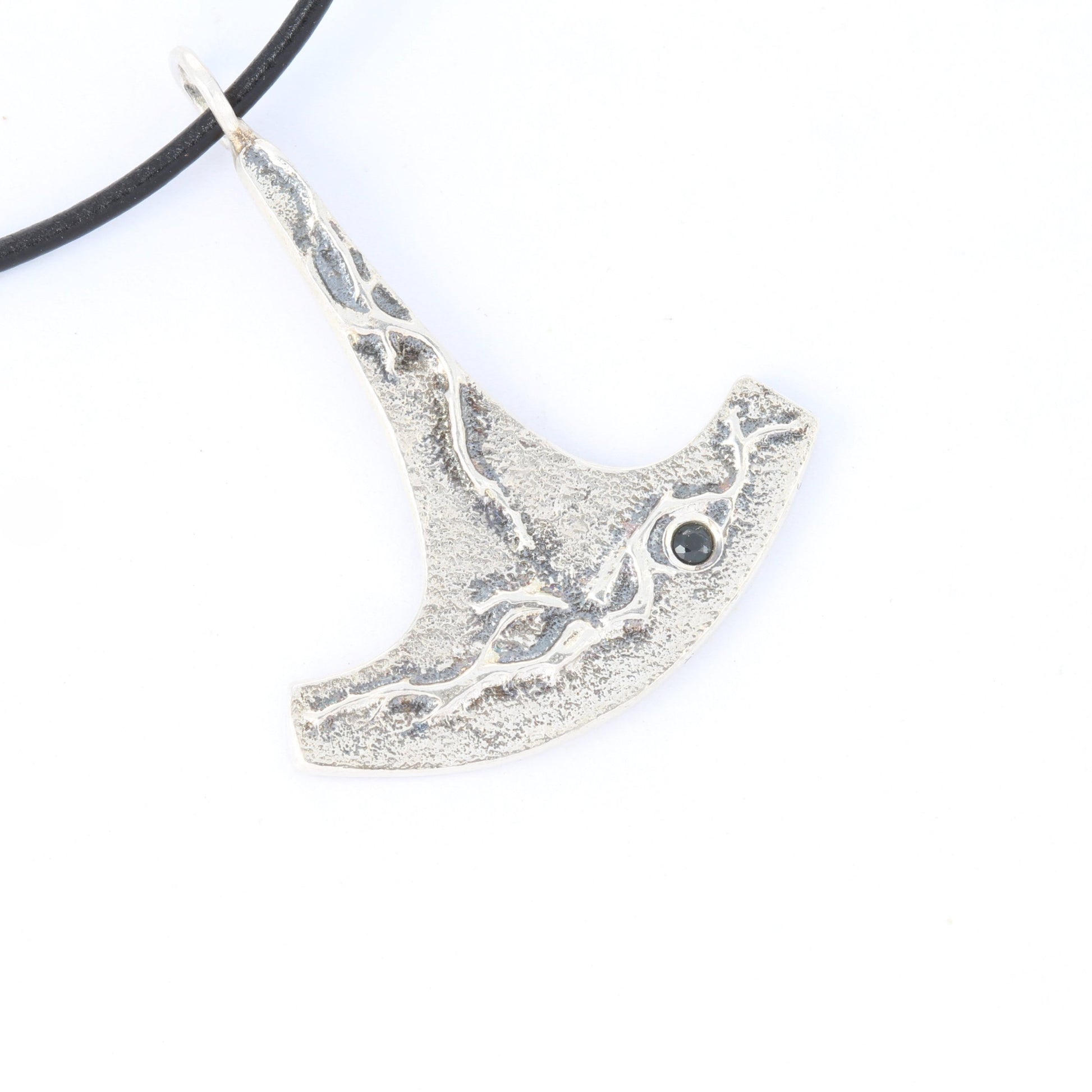 Ukko's hammer silver pendant with blue sapphire front