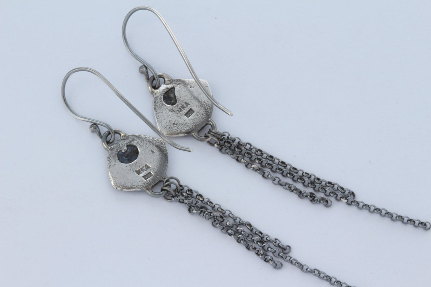 The bridge of the blue moon sterling silver chain rough sapphire earrings